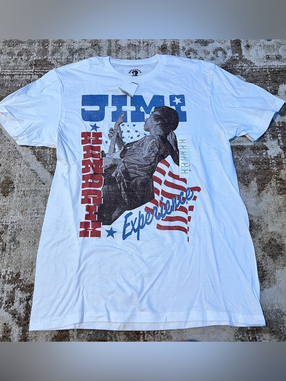 White Graphic Tee with Red & Blue Jimi Hendrix Design